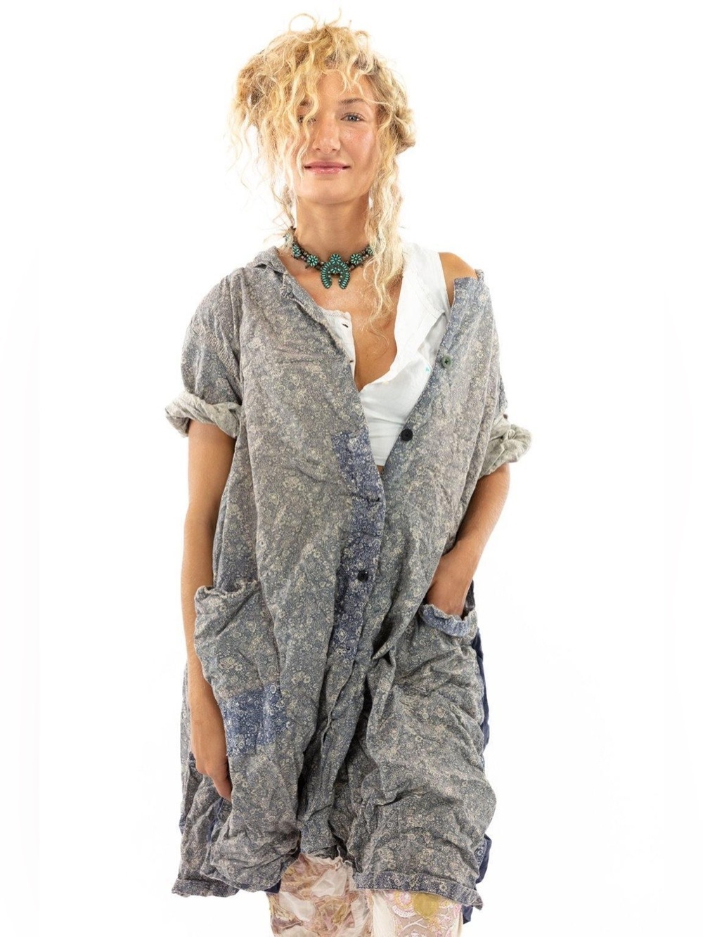 Magnolia Pearl Johanna Smock Dress in Washed Blue